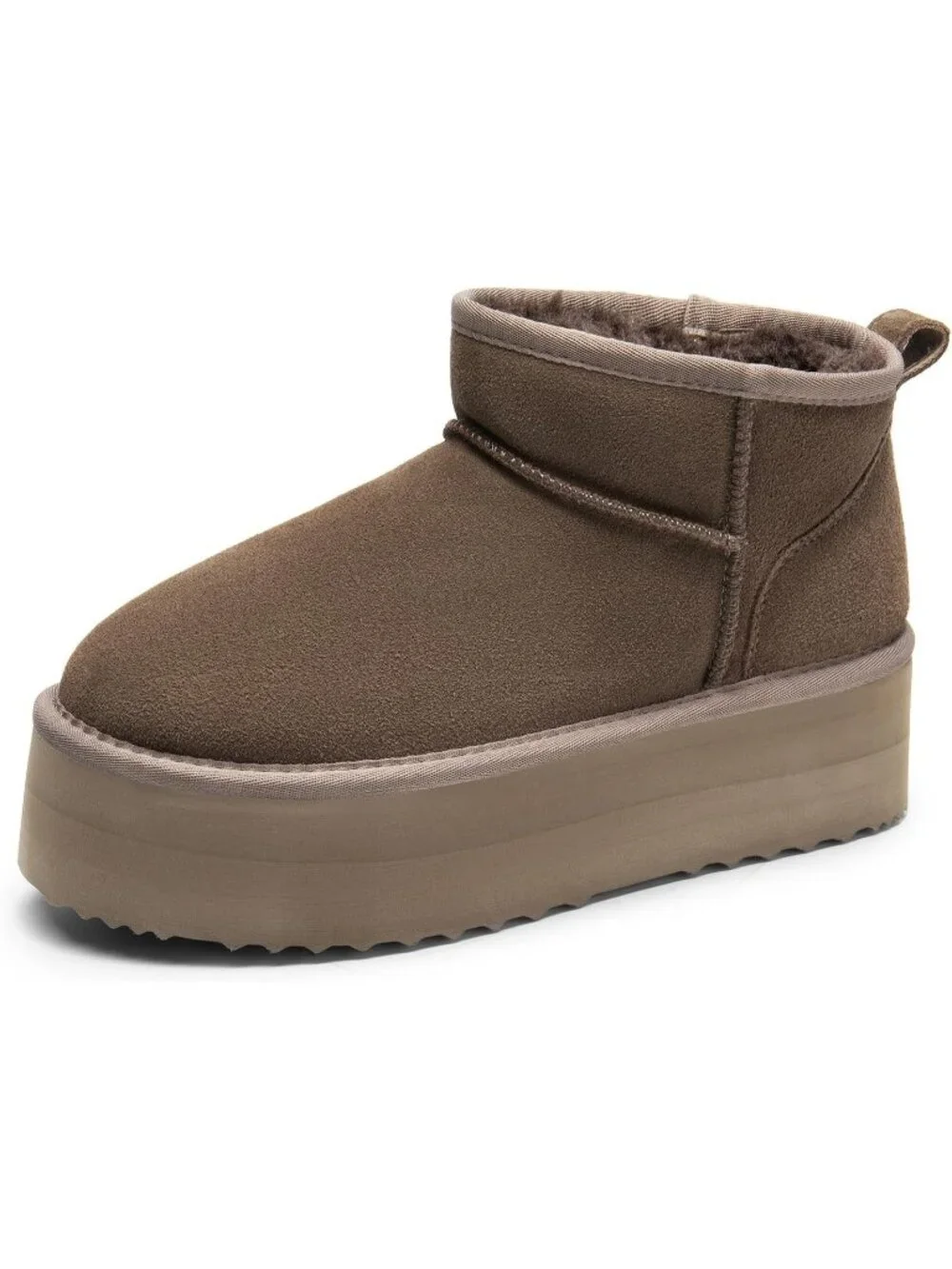 Dream Pairs Women's Taupe Faux Fur Suede Platform Anti Slip Mini Boots